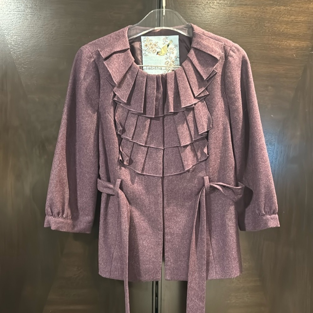 Tabitha Anthropologie Women’s purple Wool Blend belted Jacket Size 8
